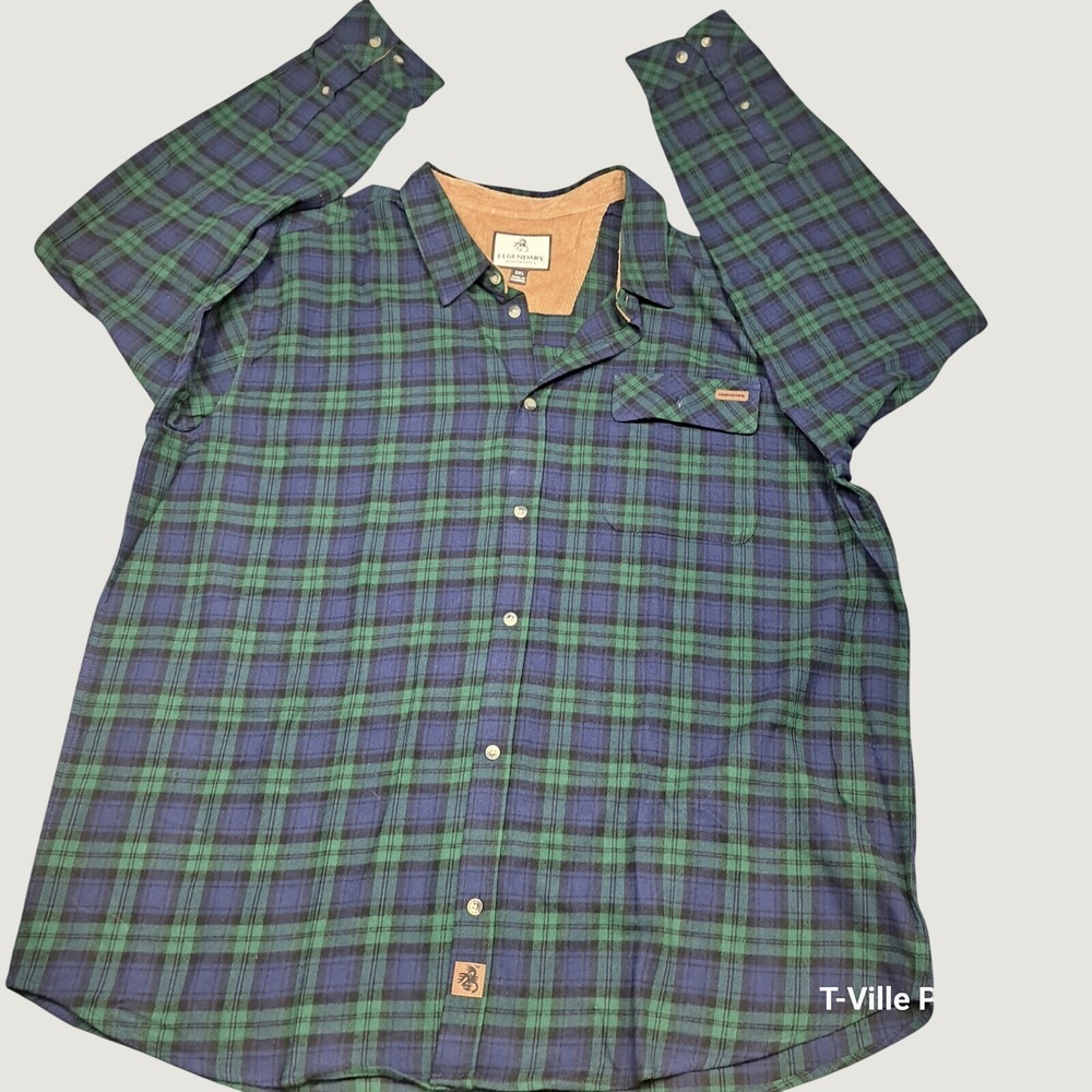 Legendary Whitetails Buck Camp Flannel Shirt‎ Mens 3XL Green Blue Plaid 6464 NWT